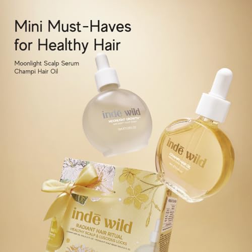 Image of indē wild Radiant Hair Ritual Giftbox | Champi Hair Oil mini + Moonlight Growth Hair Serum Mini | Hair Fall, Boost Density, Soothe the Scalp, Strengthen Hair, Deeply Condition | Travel Size Minis