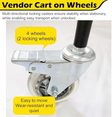 Portable Foldable Catering Cart with Canopy - Metal Pushcart for Outdoor Vending, Street Food Vendors, Market Stalls - 90x60CM, Ideal for Events and Festivals