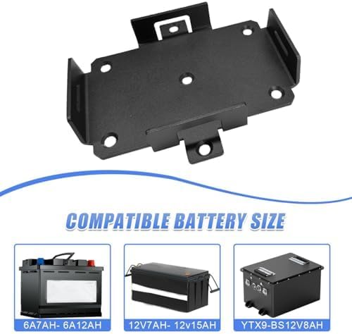 Small Car Battery Tray with Adjustable Hold-Down Strap, Battery Mount Fit 12V-6V / 6AH 8AH 7AH 9AH 15AH 12AH Batteries, Batteries Mounting Tray for ATV, Boat, Kayak, Motorcycle (Black)
