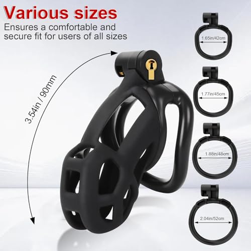 Image of Sex Toys Male Chastity Cage with Elastic Belt & Invisible Lock - 4 Rings Lightweight Comfort Fit Design for Long Term Wear, Secure BDSM Bondage Device (M-90mm) - Breathable Large Penis Cage for Men