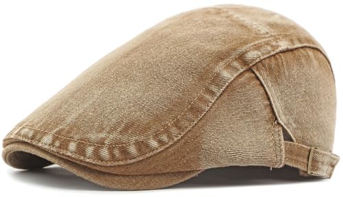 Image of MCWTH Denim Newsboy Flat Cap for Men Ivy Gatsby Cabbie Driving Golf Hat