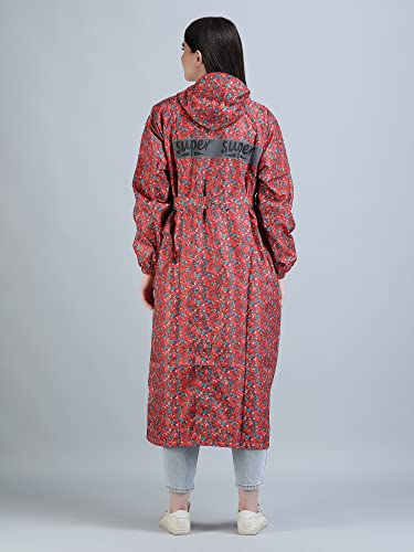 Image of Super Women's Reversible Long Waterproof Raincoat With Hood, Belt And Carrying Pouch For Ladies (NL 222)