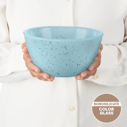Image of Borosil 1 L Serving & Mixing Bowl | Made in India Borosilicate Glass Bowl for Kitchen & Dinning | Bowl for Mixing Dough, Salad, Batter | Microwave & Dishwasher Safe (Blue)