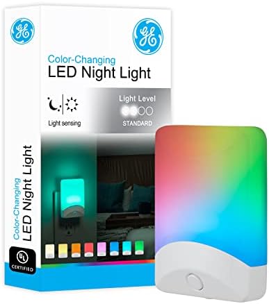 GE Color-Changing LED Night Light, 1 pack, Plug Into Wall, Dusk to Dawn Sensor, For bathroom, Childrens Room, Nursery, Safety Rated, White, 34693