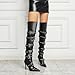 Bapolee Black Side Buckle Over The Knee High Boots For Women Sexy Fashion Pointed Toe Zipper Leather Stiletto Thigh High Boots (Black,9)