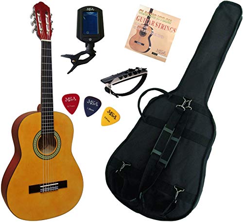 Pack Guitare Classique 3/4 (8-13ans) Pour Enfant Avec 5 Accessoires (nature) - Les Beatles, Paul McCartney, John Lennon, RIngo Starr, George Harrison Pack Guitare Classique 3/4 (8-13ans) Pour Enfant Avec 5 Accessoires (nature)