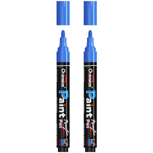 Overseas 2 Pack Blue Acrylic Paint Pens Permanent Markers, Medium Tip