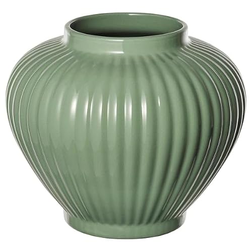 PELARBJÖRK Decorative Vase, Grey-Green, 20 cm, Ribbed Design