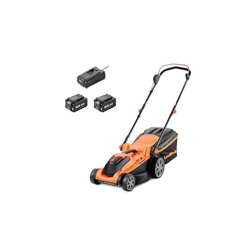 LawnMaster MX 24V 37cm Cordless Lawnmower with a 4.0Ah Lithium Ion Battery, Spare Battery, a Fast Charger and Rear Roller (37cm Mower)