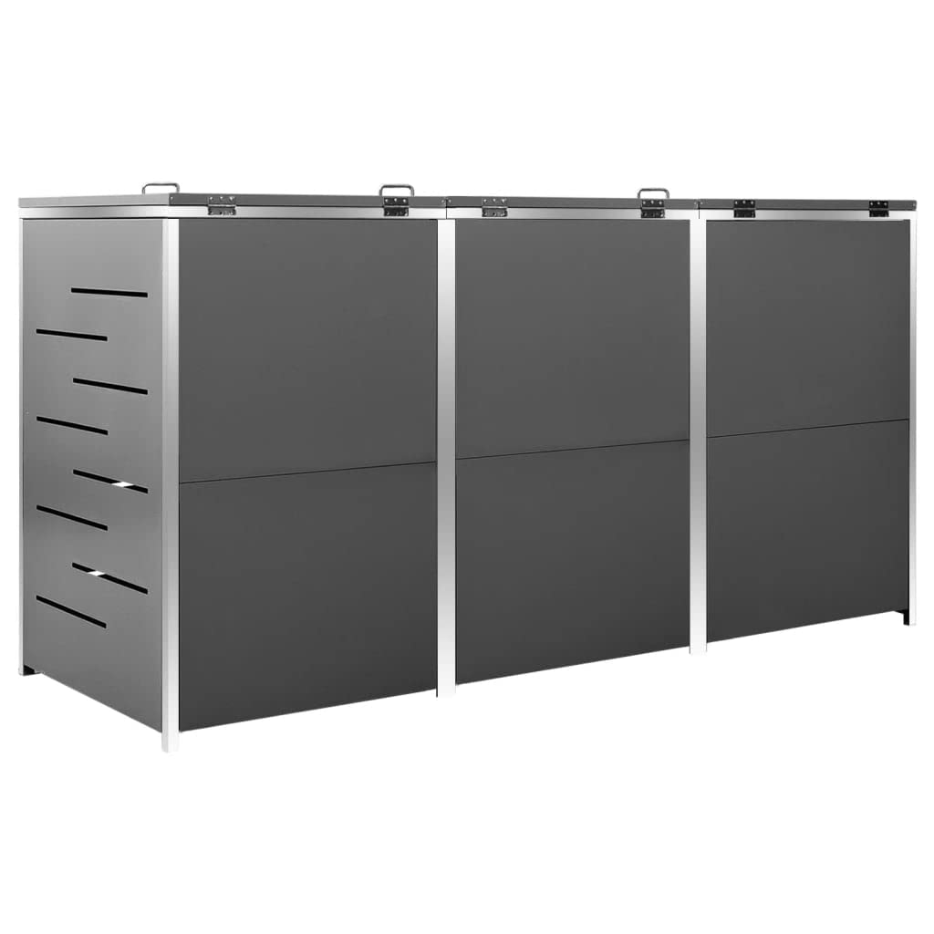 Hommdiy Mülltonnenbox für 1/2/34 Tonnen Rahmen aus Edelstahl Mülltonnenverkleidung Müllbox Mülltonne Müllcontainer Gartenbox Gerätebox Mülltonnenschrank Anthrazit (3 Tonnen)