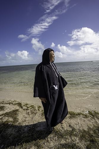 Microfiber Changing Robe with Hood – Oversized Terrycloth Towel Poncho for Beach, Boat, Pool, Surfing, Kitesurfing, Wing Foiling, Diving – Quick Dry, Warm & Lightweight – Black3