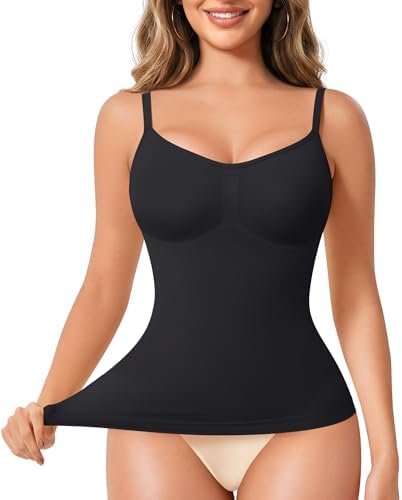 Nebility Compression Tanks for Women Shapewear Tank Top Tummy Control Body Shaper V Neck Camisole(Black,Medium)