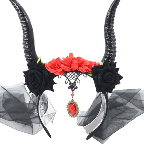 Bandeau en corne de diable stable qui ne glisse pas avec voile noir pour costume d'Halloween