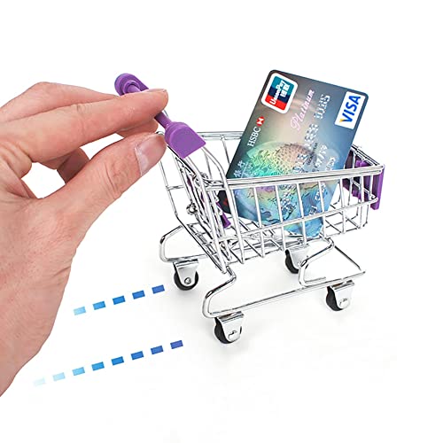Doyifun Mini Supermarket Handcart, 2 Pcs Mini Shopping Cart Supermarket Handcart Shopping Utility Cart Mode Desk Storage Toy Holder(Red&Purple) #TOP1
