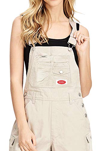 Revolt by Palomares Women's Juniors Vintage Twill/Denim Short Overalls (S, Fly Khaki) - Thumbnail 3