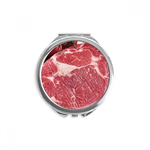 Espejo de bolsillo redondo de carne cruda para retoques rápidos de maquillaje