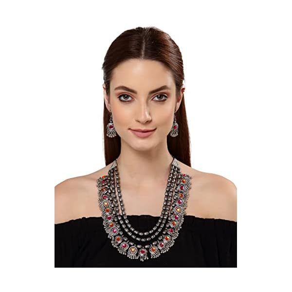 Shining Diva Fashion Latest Stylish Fancy Oxidised Silver Tribal Necklace Jewellery Set for Women (12164s), Multicolour, One - Image 8