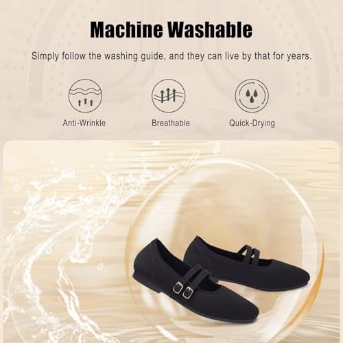 Image of Frank Mully Women's Flats Square Toe Mary Jane Shoes Ballet Flats with Strap Comfortable Slip On Knit Shoes Dressy Casual