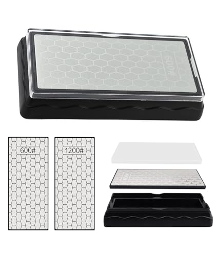 Image of Dual-Grit Diamond Sharpening Stone, 600 /1200 Knife Sharpening Stone Set, Two-Sided Diamond for Progressive Edge Refinement