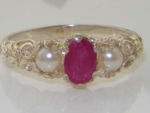 925 Sterling Silver Natural Ruby And Cultured Pearl Womens Band Ring - Size 5 #TOP4