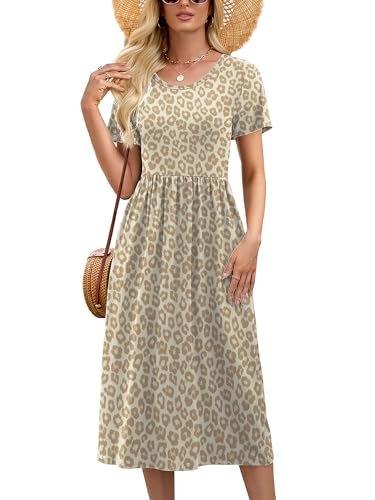 Image of Heymoments Women's Casual Short Sleeve Midi Dress Crewneck A Line Tiered Flowy Loose Travel Long Dresses with Pockets
