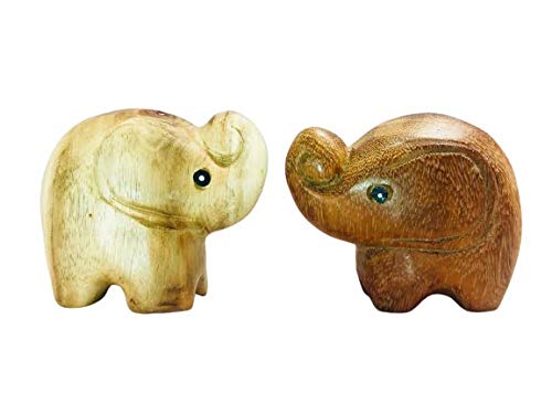 My Family House Modern Standing Elephant Statue - Brown Wood - Hand Carved Decorative Animal Figurine
