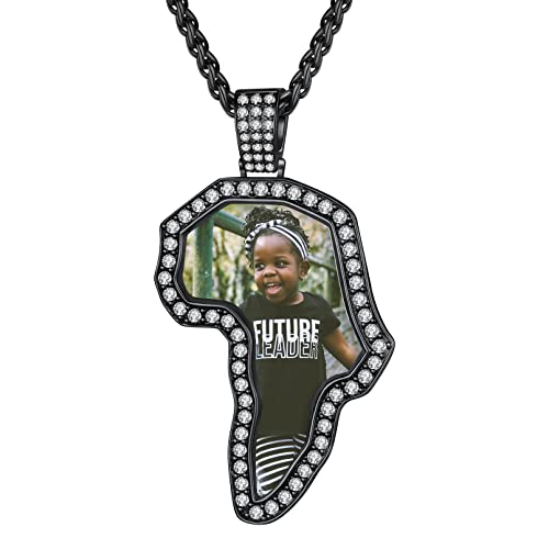 Custom4U Picture Necklace Personalized Photo for Men Women Steel/18K Gold Plated/Black Custom Angel Wings/Heart Pendant Necklace with Picture Memory Circle Chain 18-30 Inch,Hip Hop Jewelry+G