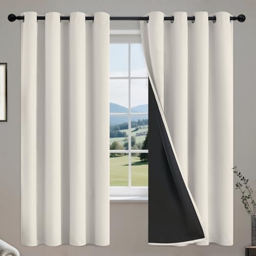 Image of COSVIYA 100% Cream Blackout Curtains for Kids Room 63 Inches Length