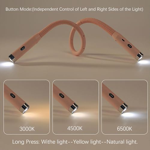Image of Choudao Book Light, Eye Caring Reading Light, Bendable Neck Light, Pink | 3-Color & Brightness Dimmable, Rechargeable LED Book Light for Reading in Bed, Knitting, Repairing, Book Lovers Gifts
