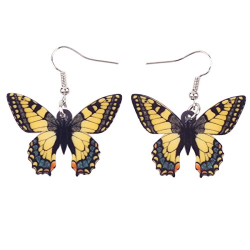 Bonsny Drop Dangle Floral Butterfly Earrings Fashion Insect Jewelry For Women Girls Kids Gift (Yellow)