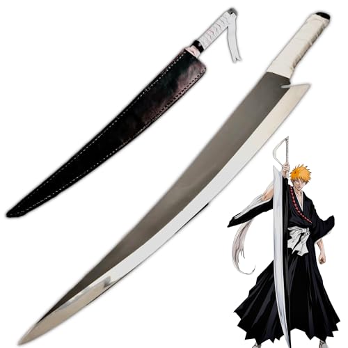 OLDZ CRAFTZ- Kurosaki Ichigo Zangetsu Collectible Cosplay Sword - 40 Inch Carbon Steel Blade Leather Sheath - Anime Cosplay Katana Replica | Ichigo Sword Collectible Gift for Fans