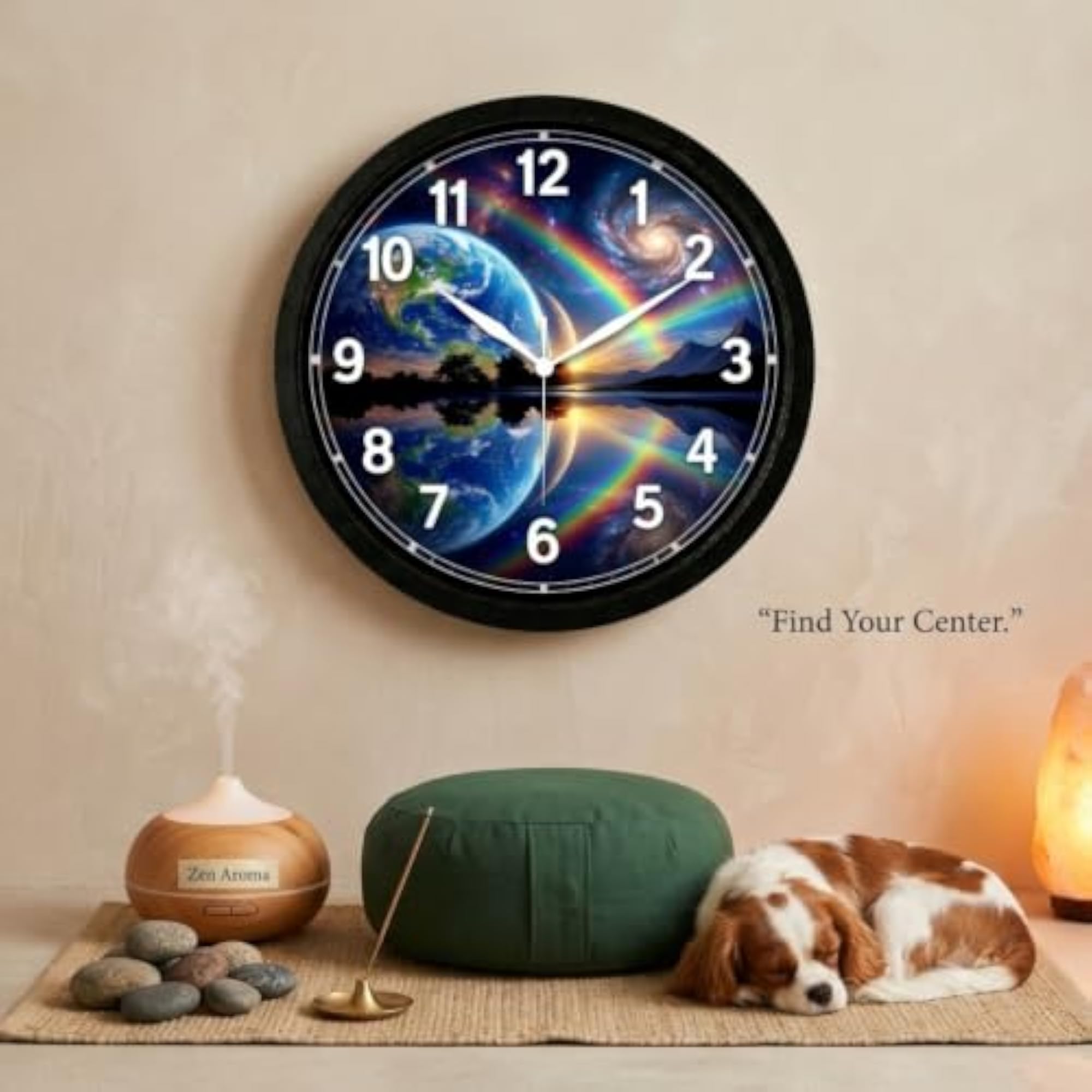 RB Clock Cosmic Earth & Rainbow Wall Clock, Surreal Space Design