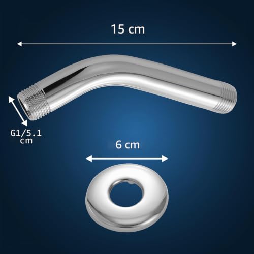 Miniatura 3 de Brazo De Ducha Con Brida Y Cinta De Teflón, Brazo De Extensión Markcco De 15 Cm Para Cabezal De Ducha Fijo Y Cabezal De Ducha De Lluvia, Acero Inoxidable, Montado En La Pared Cromo