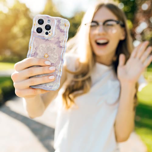 Coque iPhone 14 Pro Max fleur violette bord ondulé antichoc