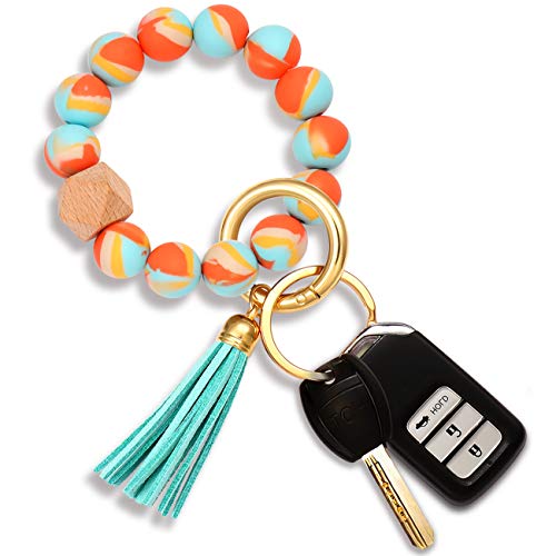 NVENF Silicone Key Ring Bracelet Beaded Wrislet Keychain Portable House Car Keys Ring Holder, Multicolor, L