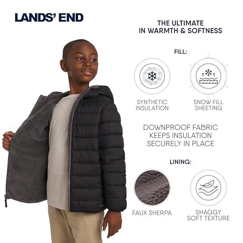 Lands' End Boys Reversible Faux Sherpa Lined Insulated Puffer Jacket, Black, Large by Lands' End - Used condition - Image 3