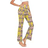 Exnundod Women Yoga Pants High Waisted Flare Leggings Hippo Ice Cream Pattern Yellow Bell Bottom Yoga Pants Small