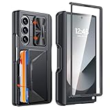 CENMASO for Samsung Galaxy Z Fold 6 Case, Galaxy Z Fold 6 Wallet Case with S Pen Holder Hinged, Built-in Card Holder & Slide Camera Protective & Screen Protection Case for Galaxy Z Fold 6 (Black)