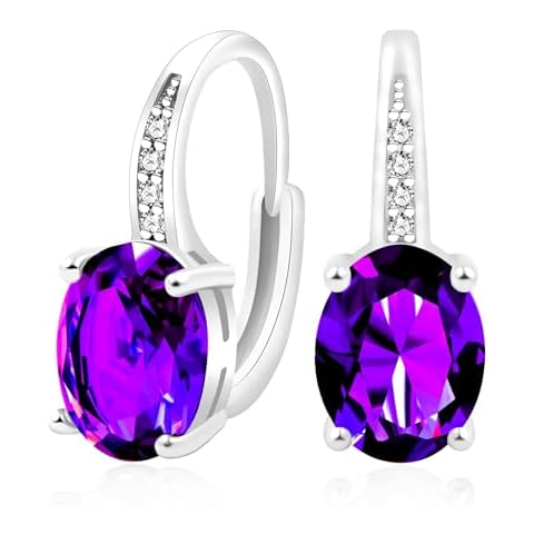 Tobestu Purple Drop Earrings with Zirconia Cover