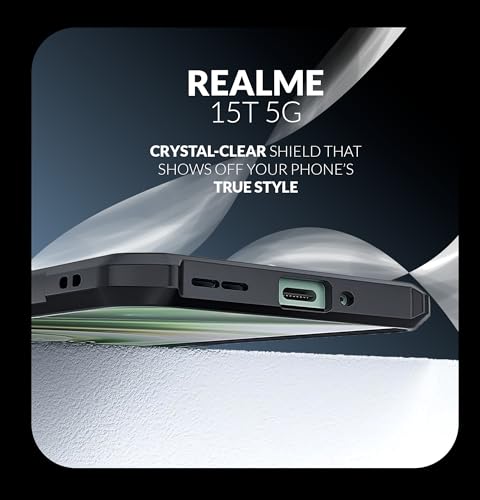 Image of Back Cover Case + Screen Protector for Realme 15T 5G | Transparent & Black Mobile Phone Back Case Cover for Realme 15 T | Camera Protection | Realme 15T 5G TPU & PC Black Back Cover Case