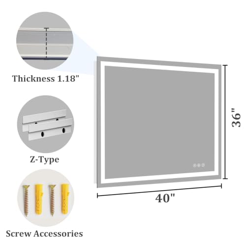 Image of Koonmi 40x36 LED Bathroom Mirror with Light, Anti-Fog, 3 Colors