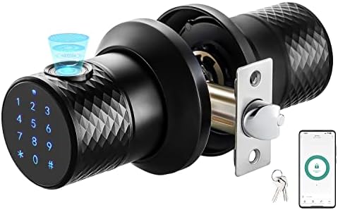 Smart Fingerprint Door Knob with Keypad, Keyless Touchscreen Digital Entry Door Lock, Secure Bluetooth, App Control, Anti-Slip Handle, Easy to Install, Auto Door Lock for Home, Hotel, Office, Garage
