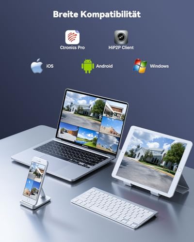 Ctronics 4K 5X Optischer Zoom &Uuml;berwachungskamera Aussen, Metal WLAN Kamera Outdoor 2,4/5GHz WiFi, Personen/Fahrzeug/Tiererkennung/Auto Tracking, NVR&FTP, 50M Farbnachtsicht, 256GB TF/Cloud/PC, IP66