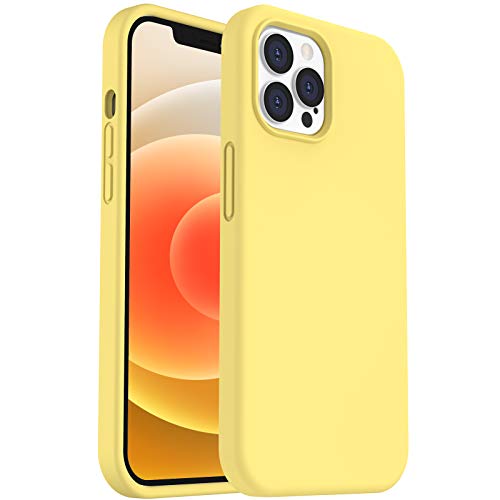 ORNARTO Capa para iPhone 12 Pro MAX 6,7" de silicone líquido reforçada, proteção de corpo inteiro de borracha anti-choque bumper de proteção Case para iPhone 12 Pro MAX (2020) 6,7 amarelo limão