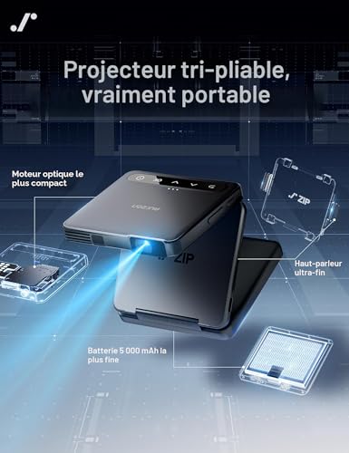 Aurzen Zip Tri-Fold Mini Vidéoprojecteur Portable avec Batterie, Gris – vue 2
