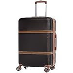 Amazon Basics 26-inch Hardside Checked Luggage With Leather Detailing, Expandable Spinner Suitcase With 8 Multi-directional Wheels, Scratch-Resistant Surface, Black