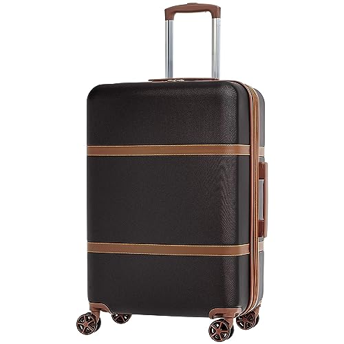 Amazon Basics 26-Inch Hardside Checked Luggage With Leather Detailing, Hardshell Suitcase With Wheels, Expandable Space, With 8 Multi-directional Wheels, Scratch-Resistant Surface, Black by Amazon Basics - Used condition - CA$83.58