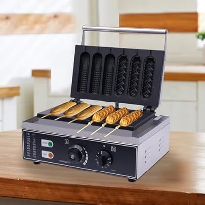 Edelstahl Waffeleisen Waffeln Am Stiel Waffelsticks Hotdog Corn Dogs 50-300 ℃ Temperaturregelung Edelstahl Gehäuse für 6 Stielwaffeln, Doppelte Heizplatte – Bild 3