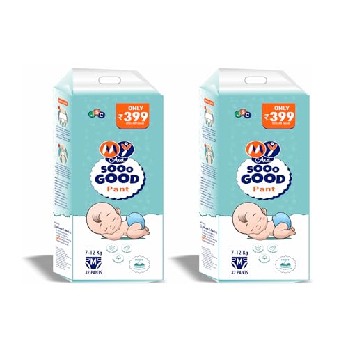 Image of High Absorption Sooo Good Baby Diaper Pant, Medium Size (7-12 kg), Soft, Comfortable, Leak-Proof with Odour Lock & Fast Absorption - (32 Pc), Pack of 2