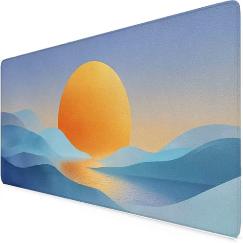 Tapis de souris XXL coucher de soleil avec bords cousus et base en caoutchouc